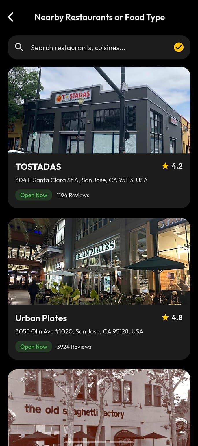 Foodie app: Nearby restaurants