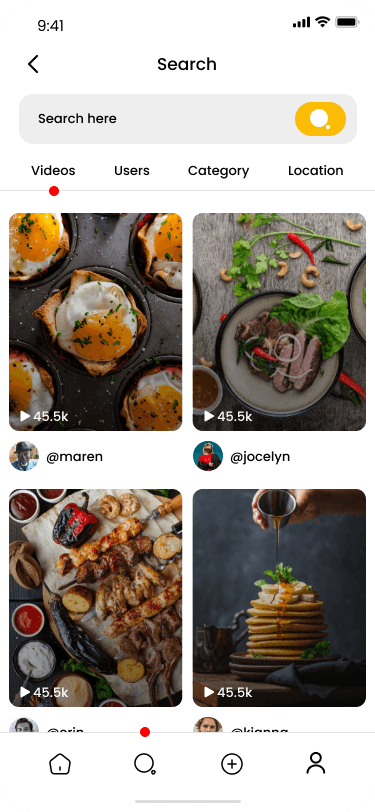 Foodie app: Search videos